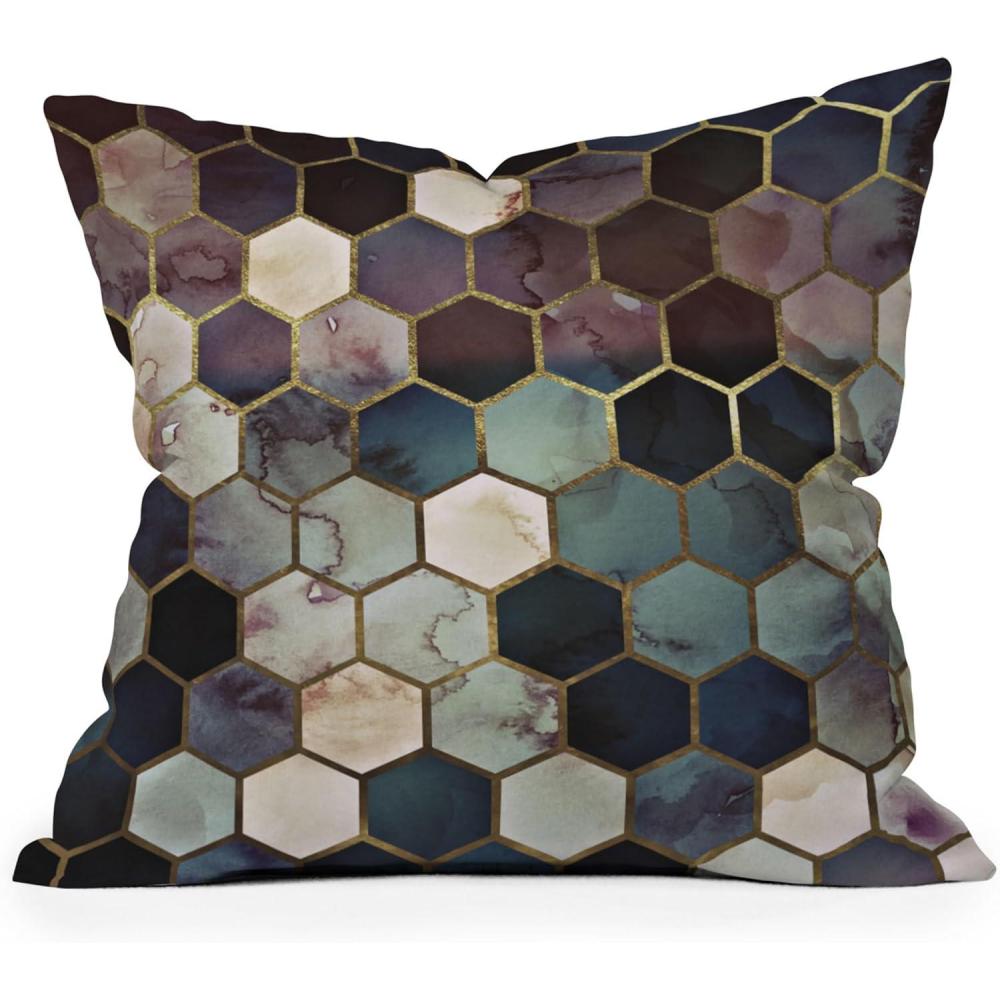 imageSociety6 Throw Pillows with Pillow Insert Home Decor by Monika Strigel Decorative Accent Pillows for Couch or Bed 20 x 20 Dramaqueen Teal GoldRugged Marble Hexagon