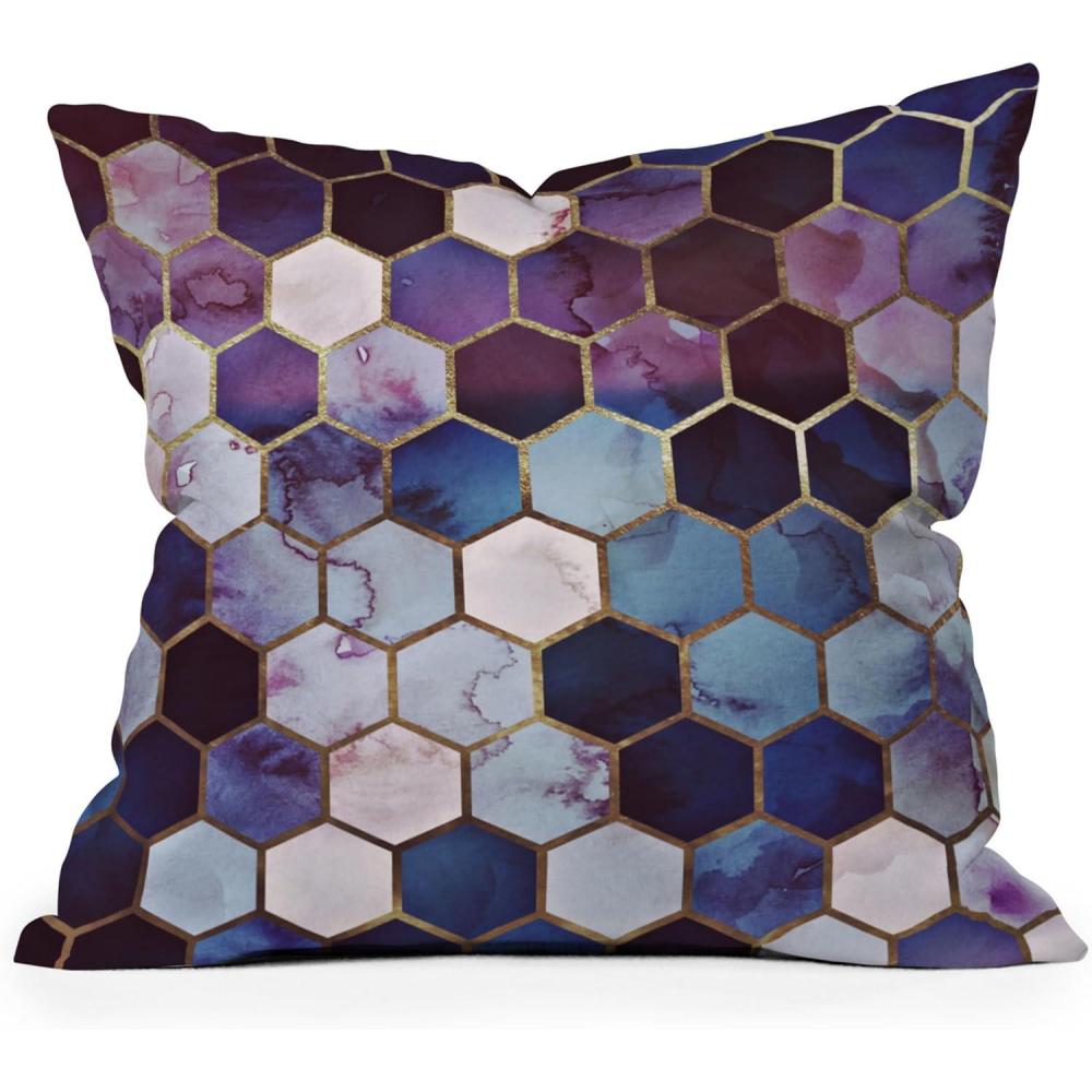imageSociety6 Throw Pillows with Pillow Insert Home Decor by Monika Strigel Decorative Accent Pillows for Couch or Bed 20 x 20 Dramaqueen Teal GoldRugged Marble Hexagon Blue