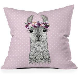 Society6 Throw Pillows with Pillow Insert – Home Decor by Monika Strigel – Decorative Accent Pillows for Couch or Bed, 20” x 20”, Dramaqueen – Teal Gold(Flower Girl Alpaca)
