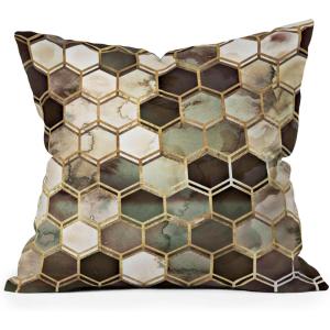 Society6 Throw Pillows with Pillow Insert – Home Decor by Monika Strigel – Decorative Accent Pillows for Couch or Bed, 20” x 20”, Dramaqueen – Teal Gold(Rugged Marble Earth Tones)