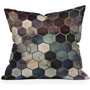 Society6 Throw Pillows with Pillow Insert – Home Decor by Monika Strigel – Decorative Accent Pillows for Couch or Bed, 20” x 20”, Dramaqueen – Teal Gold(Rugged Marble Hexagon)