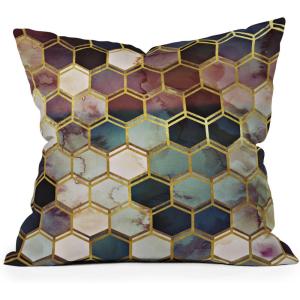 Society6 Throw Pillows with Pillow Insert – Home Decor by Monika Strigel – Decorative Accent Pillows for Couch or Bed, 20” x 20”, Dramaqueen – Teal Gold(Rugged Marble Midcentury)